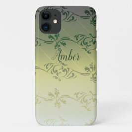 Funda Para iPhone 11 Gradiente Amarillo Gris Hoja Patrón Personalizado