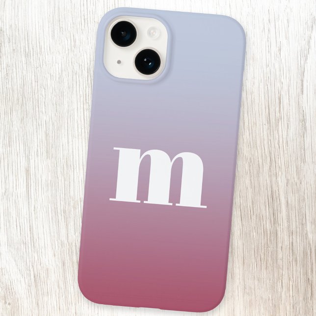 Funda De Case-Mate Para iPhone Gradiente azul rosado inicial monograma moderno (Simple modern monogram personalized pink to pale blue gradient iPhone case)