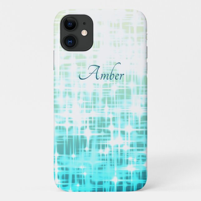 Funda De Case-Mate Para iPhone Gradiente de brillo de chispas blancas Aqua Person (Reverso)