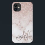 Funda Para iPhone 11 Gradiente de mármol blanco Rosa dorado glamuroso P<br><div class="desc">Este elegante diseño es perfecto para la moderna y elegante moda. En el fondo de un fondo de piedra de mármol rosa y blanco, se ha imprimido un gradiente oscuro purpurina de color rosa falso. Es glamuroso, moda, lujoso, moderno y elegante. ***NOTA DE DISEÑO IMPORTANTE: Para cualquier solicitud de diseño...</div>