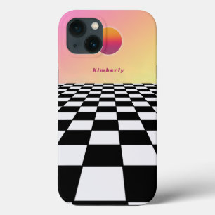 Funda Para iPhone 13 Gradiente de puesta de sol retro en damero