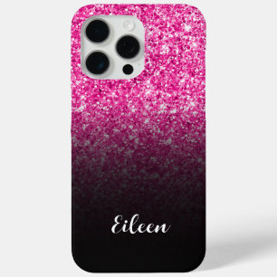 Funda Para iPhone 15 Pro Max Gradiente negro brillo rosa caliente de lujo