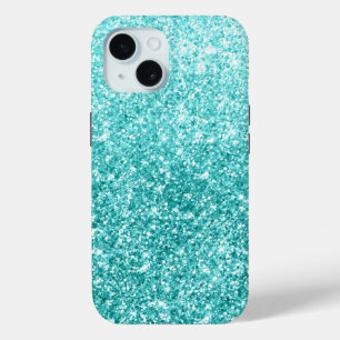 Funda Para iPhone 15 Gradiente Purpurina turquesa de lujo