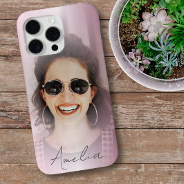 Funda Para iPhone 15 Pro Max Gradiente rosa Rubor moderno Una foto Tu nombre