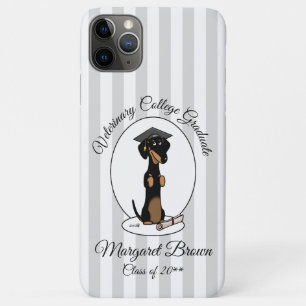 Funda Para iPhone 11 Pro Max Graduación Perro Dachshund (negro y marrón) Cute