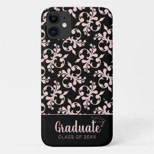 Funda Para iPhone 11 Graduado de ornamento negro rosado de moda Rococo