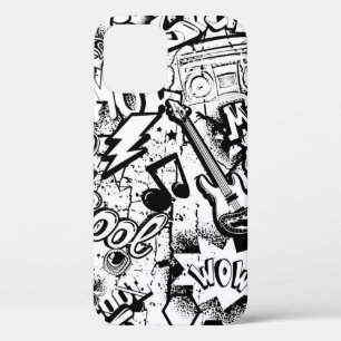 Funda Para iPhone 12 Graffiti de historietas en blanco y negro sin fisu