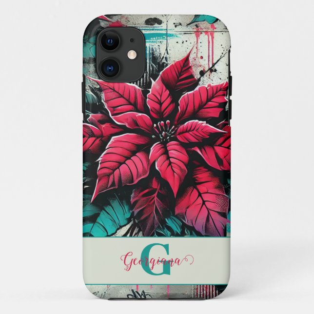 Funda De Case-Mate Para iPhone Graffiti floral de poinsettia esponjoso personaliz (Reverso)