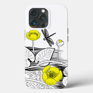 Funda Para iPhone 13 Pro Gráfica amarilla de lirios de agua