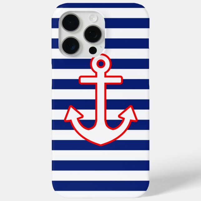 Funda De Case-Mate Para iPhone Gráfica de ancla de estilo náutico en franjas (Reverso )