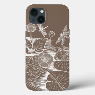 Funda Para iPhone 13 Gráfica marrón de lirios de agua