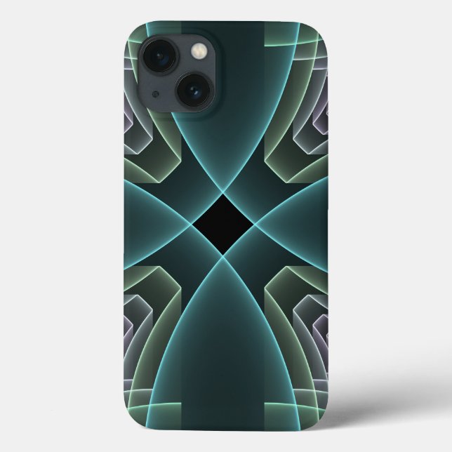 Funda De Case-Mate Para iPhone Gráfico de arte fractal geométrico Verde azulado m (Reverso)