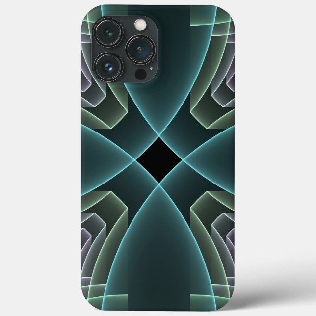 Funda De Case-Mate Para iPhone Gráfico de arte fractal geométrico Verde azulado m (Reverso )