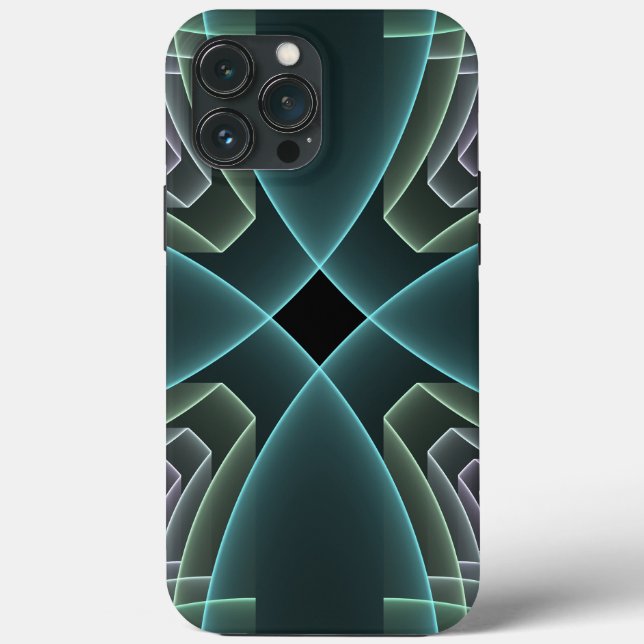 Funda De Case-Mate Para iPhone Gráfico de arte fractal geométrico Verde azulado m (Reverso )