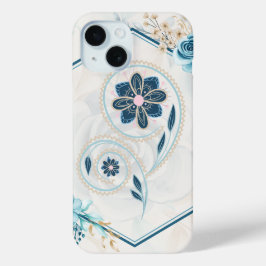 Funda Para iPhone 15 Gráfico floral azul y Verde azulado, "Revitalizand