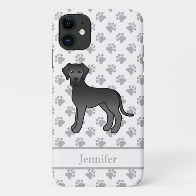 Funda De Case-Mate Para iPhone Gran Danés Negro Perro De Dibujos Animados Lindo & (Reverso)
