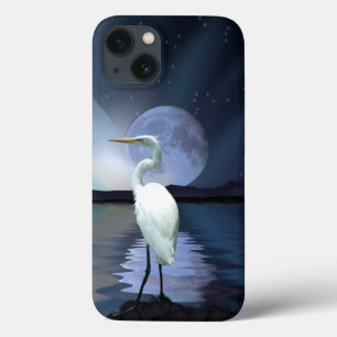 Funda Para iPhone 13 Gran Egreda Blanca, Luna y Agua Vida Silvestre Art