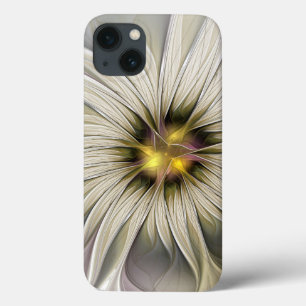 Funda Para iPhone 13 Gran Flor de Marfil, Arte Fractal Moderno Abstract