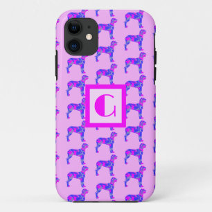 Funda Para iPhone 11 Gran Monograma rosa y azul para perros dorados
