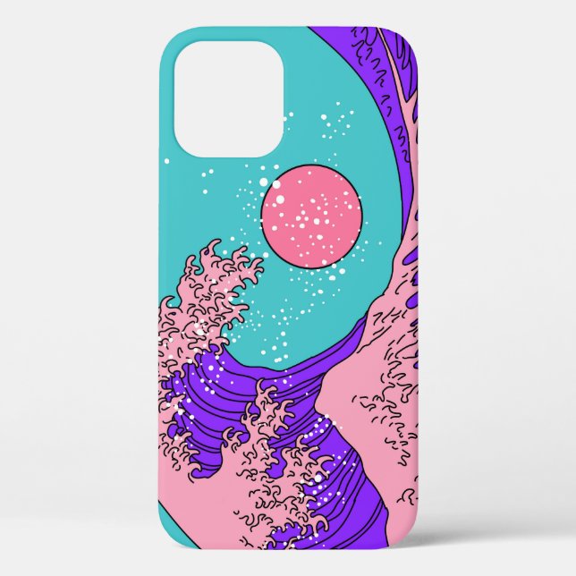 Funda De Case-Mate Para iPhone Gran ola de vaporwave: arte oceánico estilizado (Reverso )