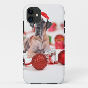 Funda Para iPhone 11 Gran perro danés con regalos de adornos navideños