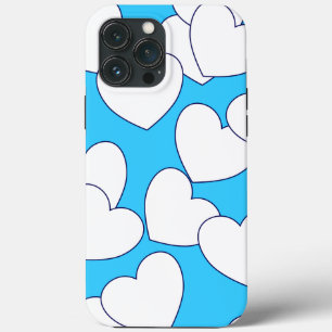 Funda Para iPhone 13 Pro Max Grandes Corazones Blancos Sobre Un Hermoso Azul