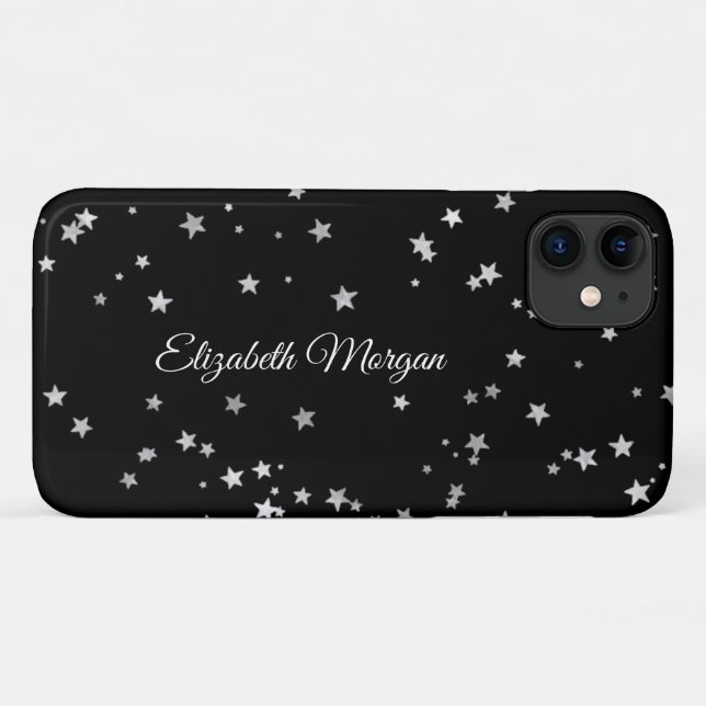 Funda De Case-Mate Para iPhone Grandes estrellas plateadas con nombre de guión bl (Reverso (horizontal))