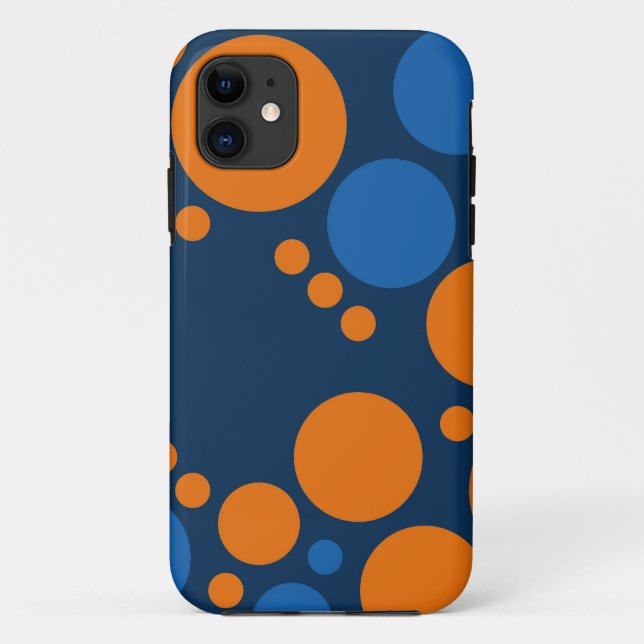 Funda De Case-Mate Para iPhone Grandes puntos de polka retro | Azul Naranja (Reverso)