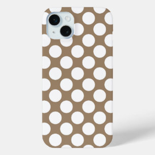Funda Para iPhone 15 Mini Grandes puntos retro - blanco y taupe beige