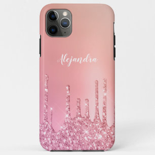 Funda Para iPhone 11 Pro Max Grandioso oro rosa rosa y goteo de purpurina de co