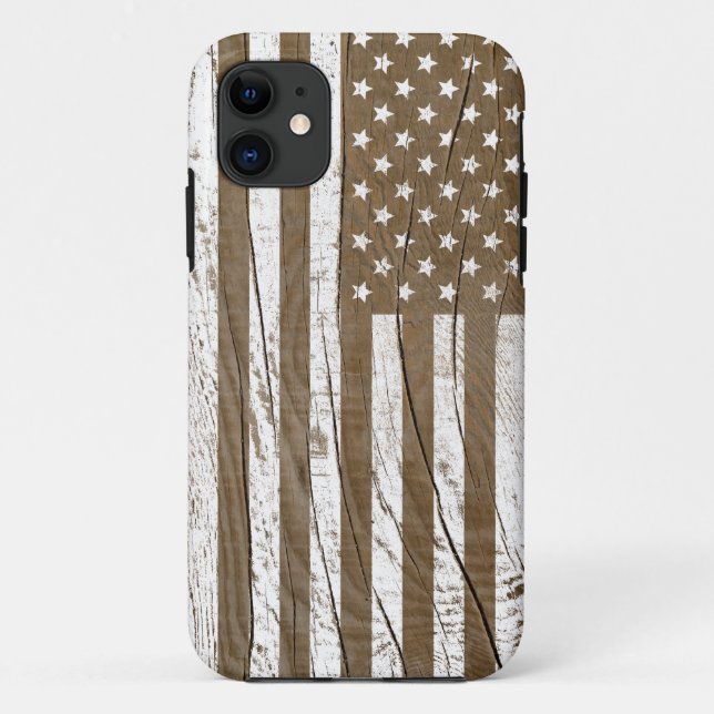 Funda De Case-Mate Para iPhone Grano de madera de imitación Grunge Bandera Americ (Reverso)