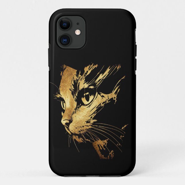 Funda De Case-Mate Para iPhone Graphique Élégant Chat Noir et Or Texturé (Reverso)