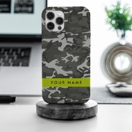 Funda Para iPhone 15 Pro Max Gray Camouflage Pattern, Your name, Personalize