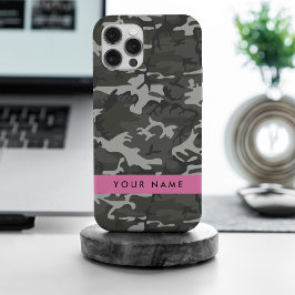 Funda Para iPhone 15 Pro Max Gray Camouflage Pattern, Your name, Personalize