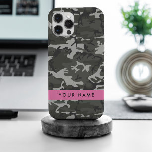 Funda Para iPhone 15 Pro Max Gray Camouflage Pattern, Your name, Personalize