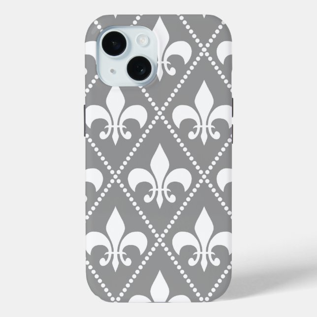 Funda De Case-Mate Para iPhone Gray Fleur de Lis (Reverso )