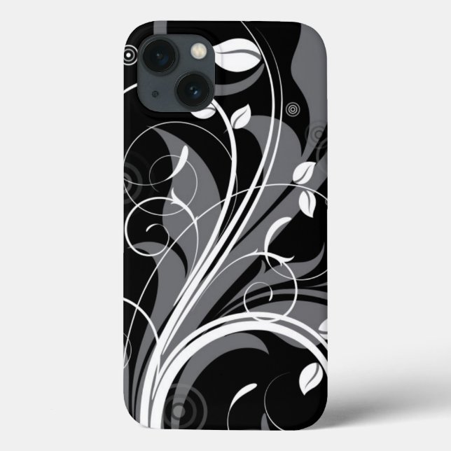 Funda De Case-Mate Para iPhone Gray Floral Pattern on Black (Reverso)