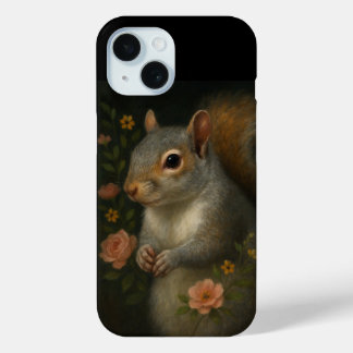 Funda Para iPhone 15 Gray Squirrel with Flowers – Enchanted Woodland
