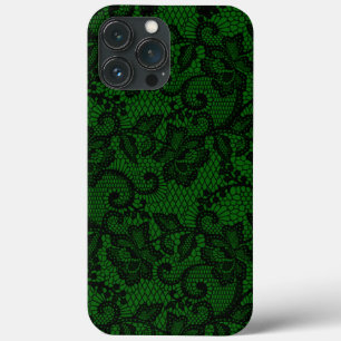 Funda Para iPhone 13 Pro Max Green And Black Faux Lace