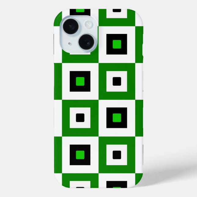 Funda De Case-Mate Para iPhone Green Black White Checkered Squares Pattern (Reverso )
