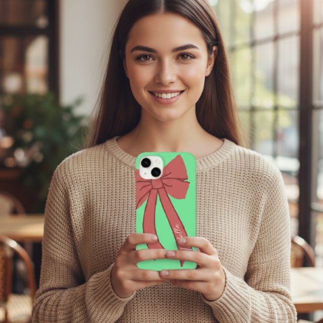 Funda De Case-Mate Para iPhone Green Custody with Red Wine Bow and Personalized  (Subido por el creador)