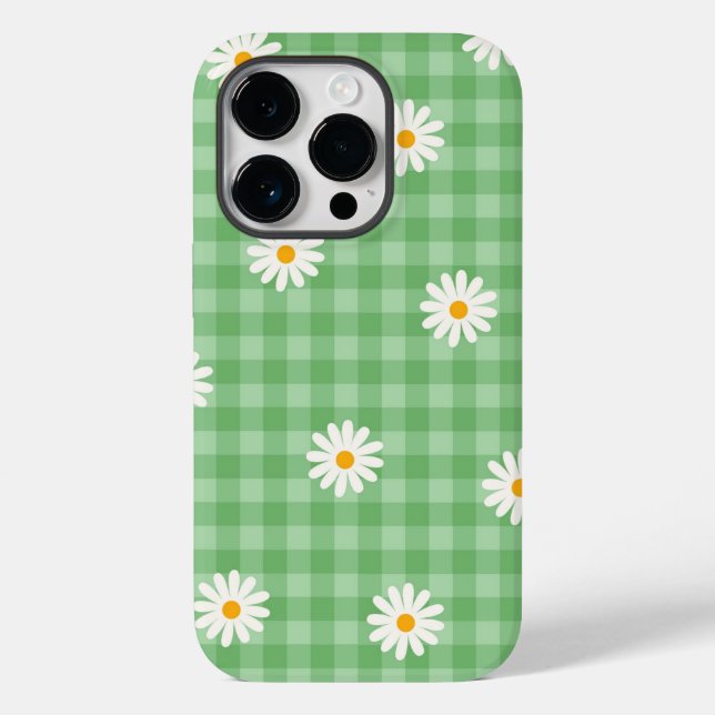 Funda De Case-Mate Para iPhone Green Daisy Plaid Gingham Check Flower Pattern (Reverso )