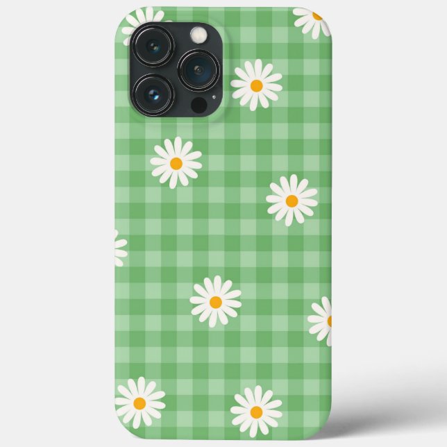 Funda De Case-Mate Para iPhone Green Daisy Plaid Gingham Check Flower Pattern (Reverso )