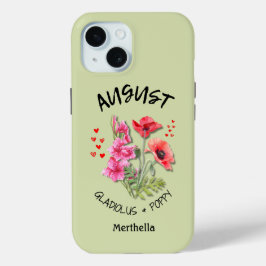 Funda Para iPhone 15 Green Floral AUGUST Nacimiento Mes Flor Nombre per