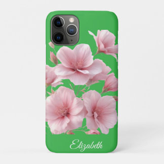 Funda Para iPhone 11 Pro Green Floral Soft Pink Flowers Elegant
