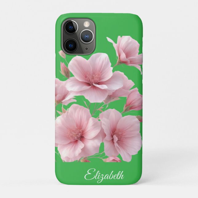 Funda De Case-Mate Para iPhone Green Floral Soft Pink Flowers Elegant (Reverso)