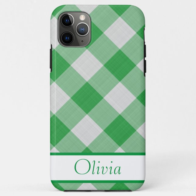 Funda De Case-Mate Para iPhone Green Gingham Simple Name Minimalist (Reverso)