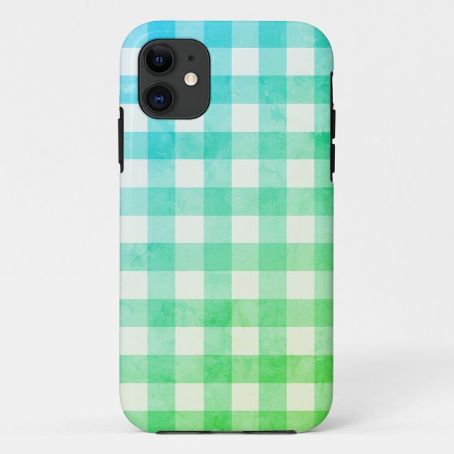 Funda De Case-Mate Para iPhone Green Ombré & White Plaid Gingham Bonito (Reverso)