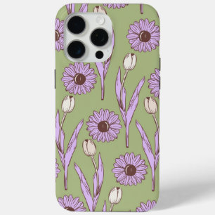 Funda Para iPhone 15 Pro Max Green Purple Retro Y2K Funky Hippie Flower Pattern