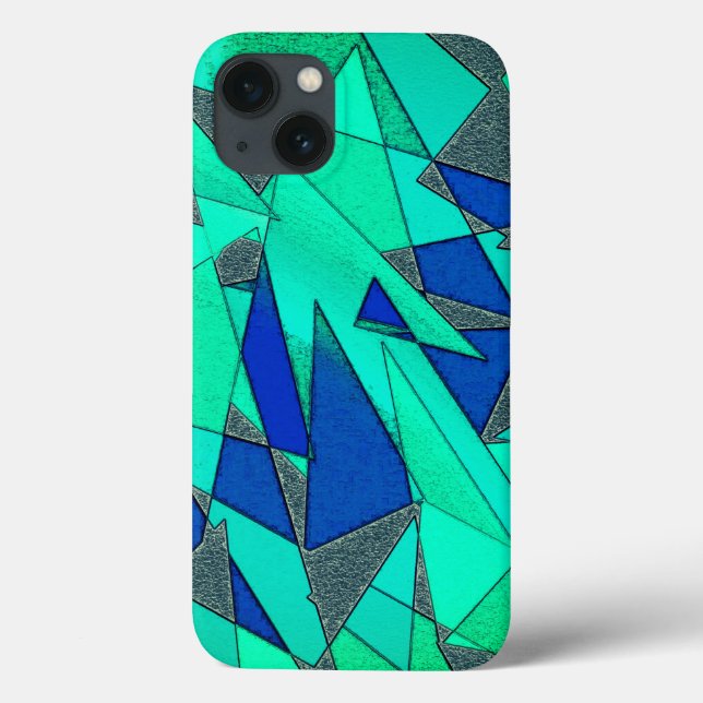 Funda De Case-Mate Para iPhone Green triangular cutouts on blue background, rough (Reverso)